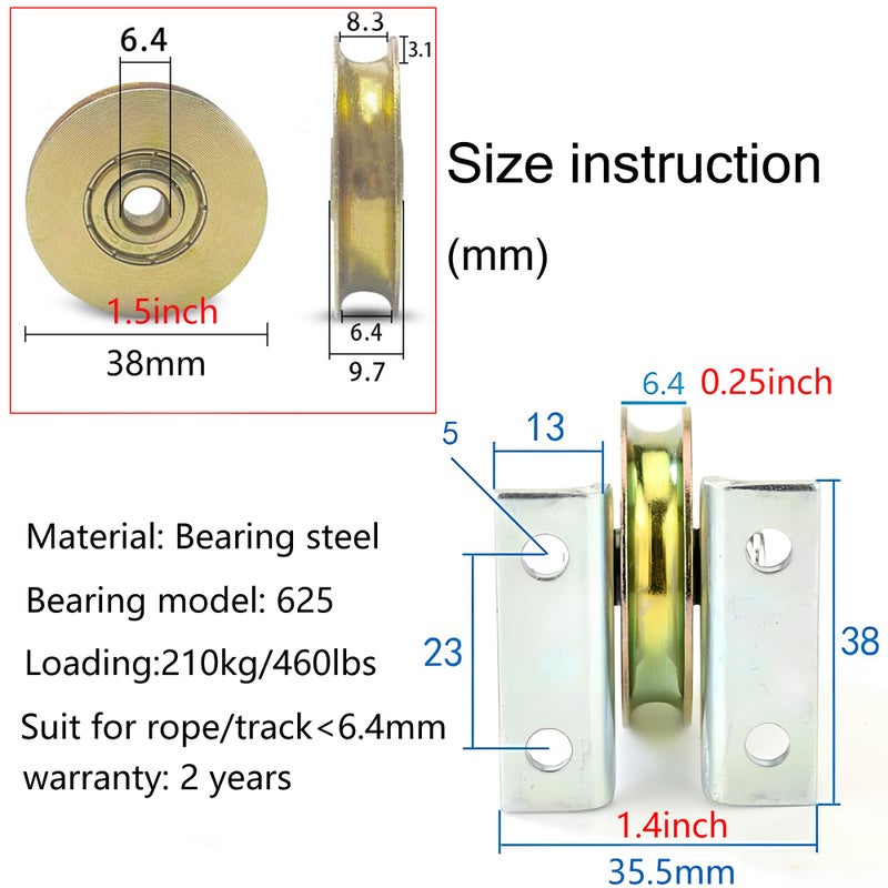 Chiloskit 1.5" Bearing Wheel Small Wire Rope Pulley Block Bearings Bearing Wire Rope Guide Wheel for Lifting with Bracket, 200LB (Bracket/L) - Image 2